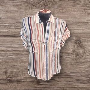 Bella Dahl Women’s Short Sleeve Striped Button Up Top Size XS